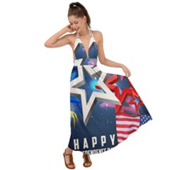 4th Of July Happy Usa Independence Day Backless Maxi Beach Dress by Ravend