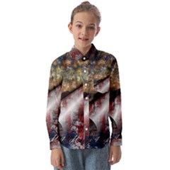 Independence Day Background Abstract Grunge American Flag Kids  Long Sleeve Shirt by Ravend