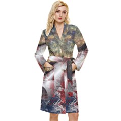 Independence Day Background Abstract Grunge American Flag Long Sleeve Velvet Robe by Ravend