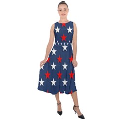 Patriotic Colors America Usa Red Midi Tie-back Chiffon Dress by Celenk