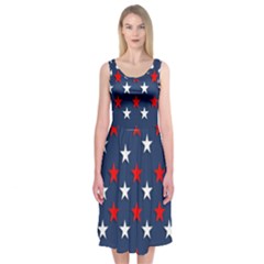 Patriotic Colors America Usa Red Midi Sleeveless Dress by Celenk