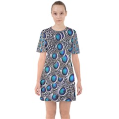 Peacock Pattern Close Up Plumage Sixties Short Sleeve Mini Dress by Celenk