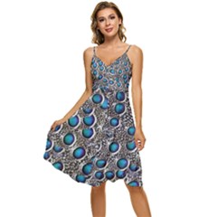 Peacock Pattern Close Up Plumage Sleeveless Tie Front Chiffon Dress by Celenk