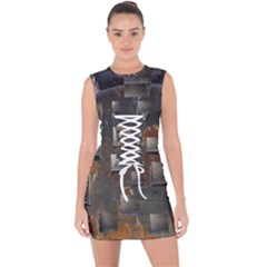 Background Metal Pattern Texture Lace Up Front Bodycon Dress by Celenk