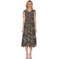 Background Metal Pattern Texture V-neck Drawstring Shoulder Sleeveless Maxi Dress by Celenk