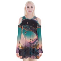 Crystal Ball Glass Sphere Lens Ball Velvet Long Sleeve Shoulder Cutout Dress by Vaneshop