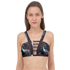 Colorful Peacock Bird Feathers Cage Up Bikini Top by Vaneshop