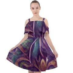 Abstract African Art Pattern Cut Out Shoulders Chiffon Dress by Vaneshop