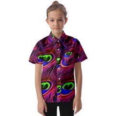 Peacock Feathers Color Plumage Kids  Short Sleeve Shirt by Celenk