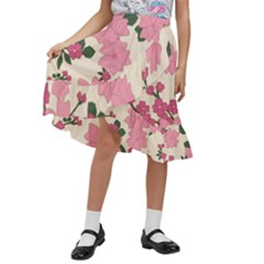 Floral Vintage Flowers Kids  Ruffle Flared Wrap Midi Skirt by Dutashop