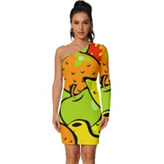 Fruit Food Wallpaper Long Sleeve One Shoulder Mini Dress by Dutashop