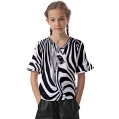 Animal Cute Pattern Art Zebra Kids  V-neck Horn Sleeve Blouse by Amaryn4rt