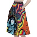 Hippie Rainbow Psychedelic Colorful A-Line Full Circle Midi Skirt With Pocket View2