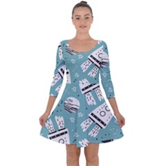 Cute-seamless-pattern-with-rocket-planets-stars Quarter Sleeve Skater Dress by uniart180623