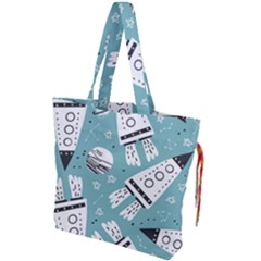 Cute-seamless-pattern-with-rocket-planets-stars Drawstring Tote Bag by uniart180623