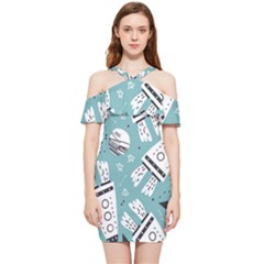 Cute-seamless-pattern-with-rocket-planets-stars Shoulder Frill Bodycon Summer Dress by uniart180623