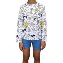 Set-cute-colorful-doodle-hand-drawing Kids  Long Sleeve Swimwear by uniart180623