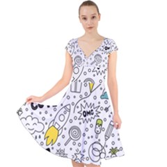 Set-cute-colorful-doodle-hand-drawing Cap Sleeve Front Wrap Midi Dress by uniart180623