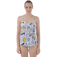 Set-cute-colorful-doodle-hand-drawing Twist Front Tankini Set by uniart180623