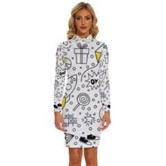 Set-cute-colorful-doodle-hand-drawing Long Sleeve Shirt Collar Bodycon Dress by uniart180623