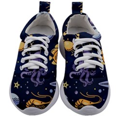 Marine-seamless-pattern-thin-line-memphis-style Kids Athletic Shoes by uniart180623