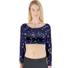 Seamless-pattern-with-cartoon-zodiac-constellations-starry-sky Long Sleeve Crop Top by uniart180623