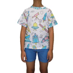 Cute-seamless-pattern-with-space Kids  Short Sleeve Swimwear by uniart180623