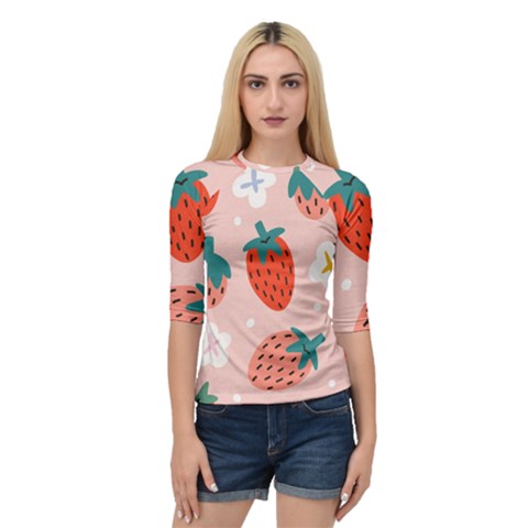 Strawberry-seamless-pattern Quarter Sleeve Raglan Tee by uniart180623