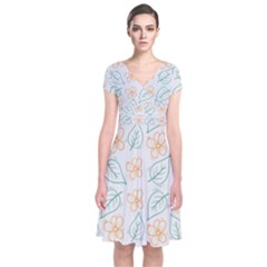 Hand-drawn-cute-flowers-with-leaves-pattern Short Sleeve Front Wrap Dress by uniart180623