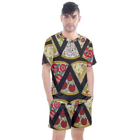 Vector-seamless-pattern-with-italian-pizza-top-view Men s Mesh Tee And Shorts Set by uniart180623