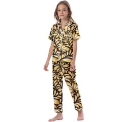 Damask-teardrop-gold-ornament-seamless-pattern Kids  Satin Short Sleeve Pajamas Set by uniart180623