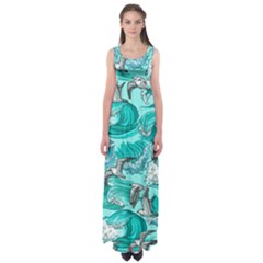 Sea-waves-seamless-pattern Empire Waist Maxi Dress by uniart180623