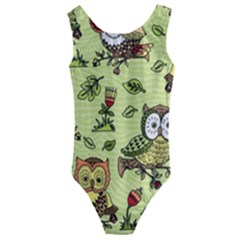 Seamless-pattern-with-flowers-owls Kids  Cut-out Back One Piece Swimsuit by uniart180623