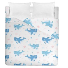 Seamless-pattern-with-cute-sharks-hearts Duvet Cover Double Side (queen Size) by uniart180623