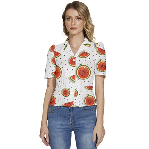 Seamless-background-pattern-with-watermelon-slices Puffed Short Sleeve Button Up Jacket by uniart180623