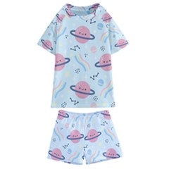 Cute-planet-space-seamless-pattern-background Kids  Swim Tee And Shorts Set by uniart180623