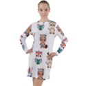 Cute-cartoon-boho-animals-seamless-pattern Long Sleeve Hoodie Dress View1