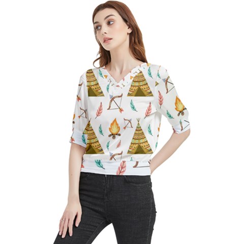 Cute-cartoon-native-american-seamless-pattern Quarter Sleeve Blouse by uniart180623