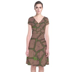 Cartoon-brown-stone-grass-seamless-background-texture-pattern Short Sleeve Front Wrap Dress by uniart180623