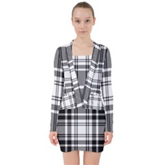 Pixel-background-design-modern-seamless-pattern-plaid-square-texture-fabric-tartan-scottish-textile- V-neck Bodycon Long Sleeve Dress by uniart180623