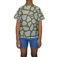 Cartoon-gray-stone-seamless-background-texture-pattern Green Kids  Short Sleeve Swimwear by uniart180623