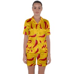 Chili-vegetable-pattern-background Satin Short Sleeve Pajamas Set by uniart180623