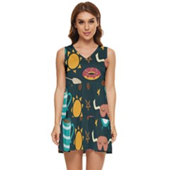 Seamless-pattern-with-breakfast-symbols-morning-coffee Tiered Sleeveless Mini Dress by uniart180623