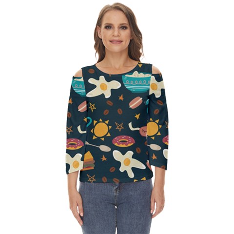 Seamless-pattern-with-breakfast-symbols-morning-coffee Cut Out Wide Sleeve Top by uniart180623