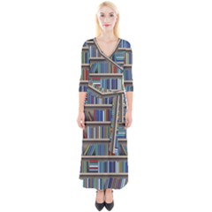 Bookshelf Quarter Sleeve Wrap Maxi Dress by uniart180623