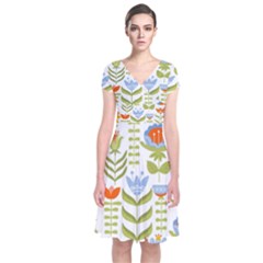 Seamless-pattern-with-various-flowers-leaves-folk-motif Short Sleeve Front Wrap Dress by uniart180623