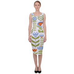 Seamless-pattern-with-various-flowers-leaves-folk-motif Sleeveless Pencil Dress by uniart180623