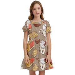 Vector-seamless-pattern-with-doodle-coffee-equipment Kids  Puff Sleeved Dress by uniart180623