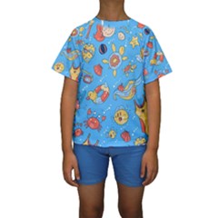 Hand-drawn-seamless-pattern-summer-time Kids  Short Sleeve Swimwear by uniart180623