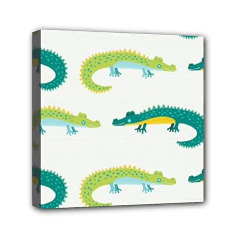 Cute-cartoon-alligator-kids-seamless-pattern-with-green-nahd-drawn-crocodiles Mini Canvas 6  X 6  (stretched) by uniart180623